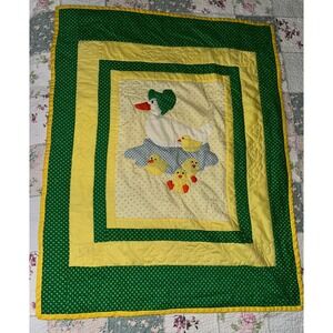 Vintage Baby Blanket‎ - Mama Duck and Ducklings Hand Quilted